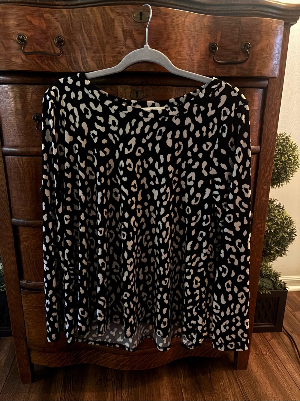 Black and Cream Leopard Print Women's Blouse